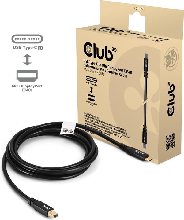 Produktbild Club 3D Club3D Kabel USB Typ C <> MiniDisplayPort DP40 2m St/St retail (2 m, USB Typ C)