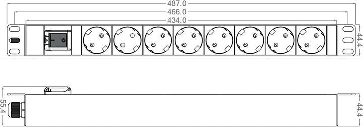 Actual product image Roline 19" socket strip 8-way. with illuminated switch. 1.8m. black (8x, CEE 7/3, 2 m)