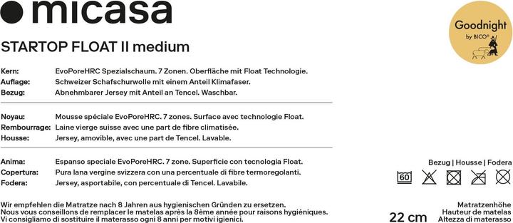 Valeurs nutritives et ingrédients bico StarTop (140 x 200, Noyau de mousse)