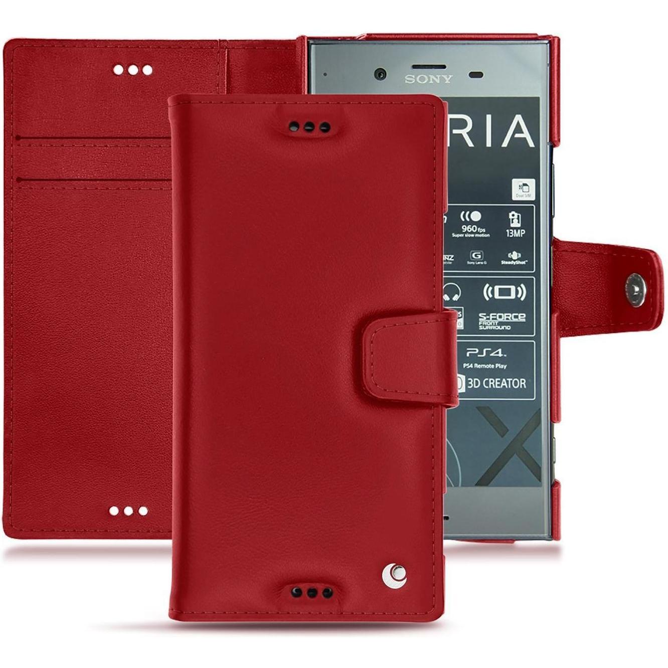 Noreve Lederschutzhülle Wallet (Sony Xperia XZ1), Smartphone Hülle, Rot