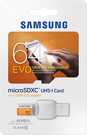 Produktbild Samsung EVO microSDXC mit Adapter (64 GB, microSDXC, U1, UHS-I)