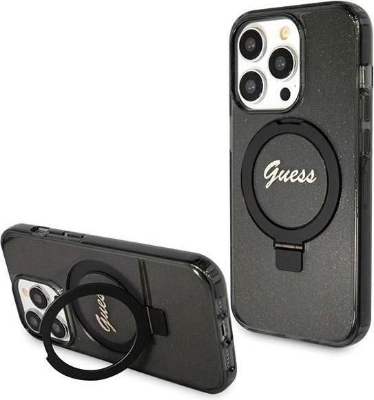Actual product image Guess GUHMP13XHRSGSK iPhone 13 Pro Max 6.7" czarny/black hardcase Ring Stand Script Glitter MagSafe (Apple iPhone 13 Pro Max)