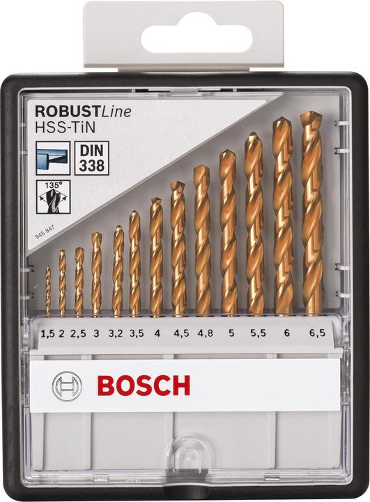 Actual product image Bosch Professional Zubehör 13 pcs. metal drill bit set Robust Line HSS-TIN 135°. (1.5 mm, 2 mm, 2.5 mm, 3 mm, 4 mm, 4.5 mm, 5 mm, 5.5 mm, 6 mm, 6.5 mm)