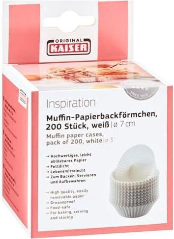 Produktbild Kaiser Creativ Muffin-Papierbackförmchen 200 Stück weiss 7cm fettdicht (7 cm)