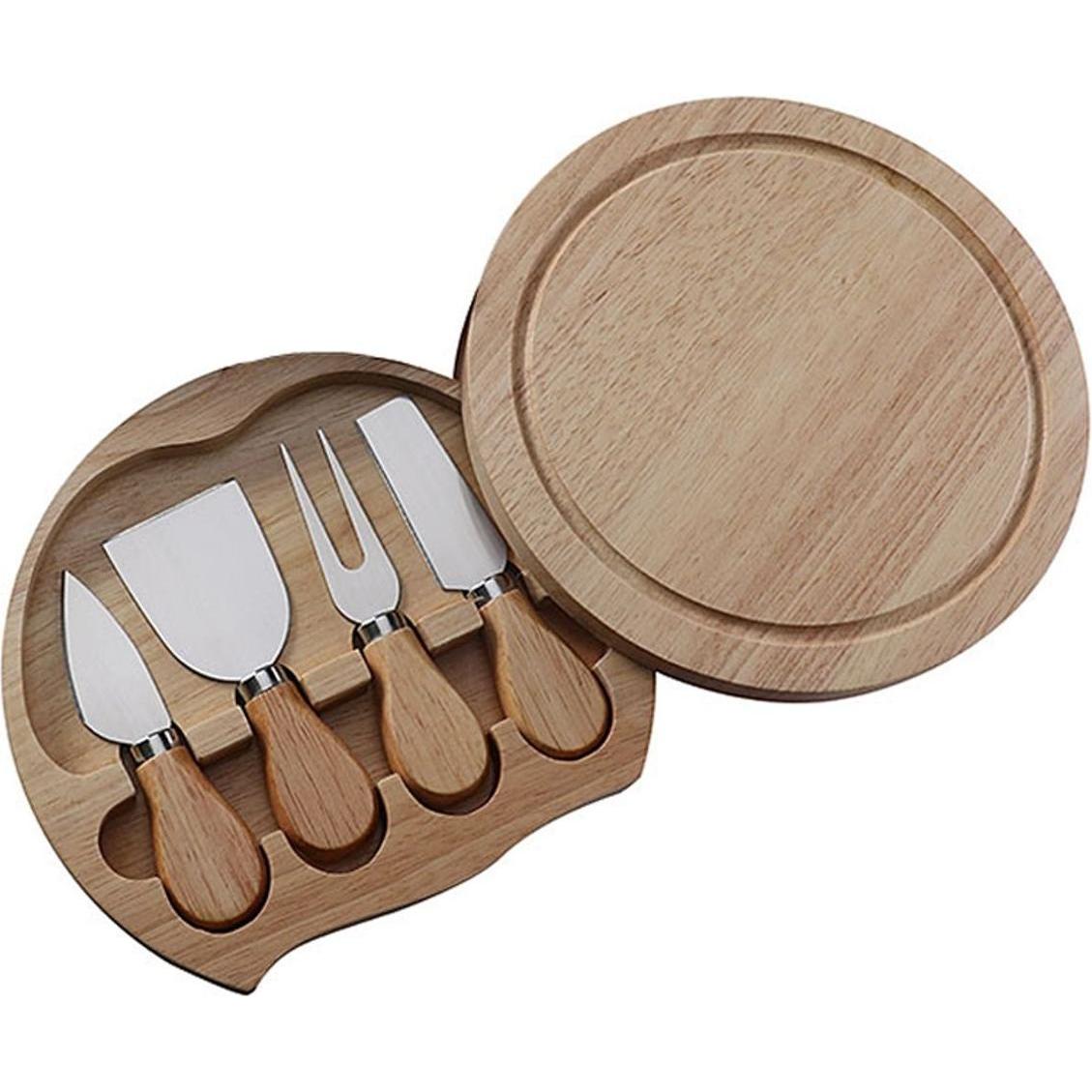 4-tlg. Käsebrett drehbar Käseschneidebrett Eiche Käseplatte mit Käsemesser Set, Schneidebrett, Mehrfarbig