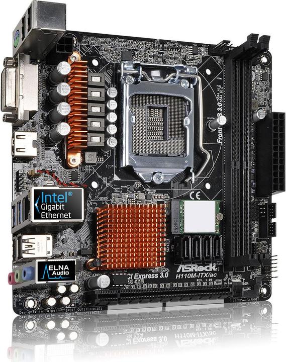 Actual product image AsRock H110M-ITX/ac (LGA 1151, Intel H110, Mini-ITX)