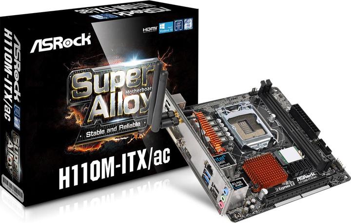 Actual product image AsRock H110M-ITX/ac (LGA 1151, Intel H110, Mini-ITX)
