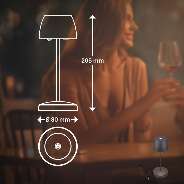 Image du produit Briloner Lampe de table LED rechargeable avec station de recharge, Mini, Touch, Anthracite (150 lm)