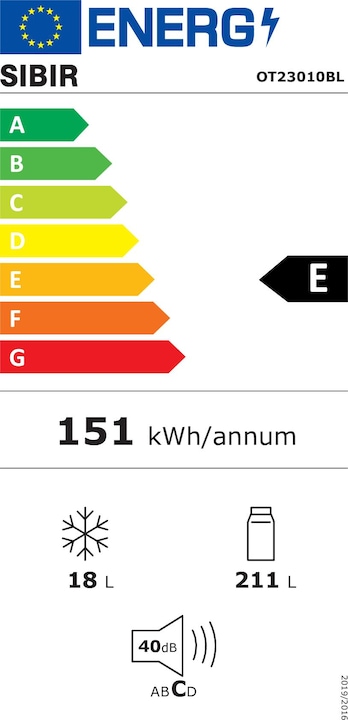 Label énergétique Sibir OT23010BL (229 l)