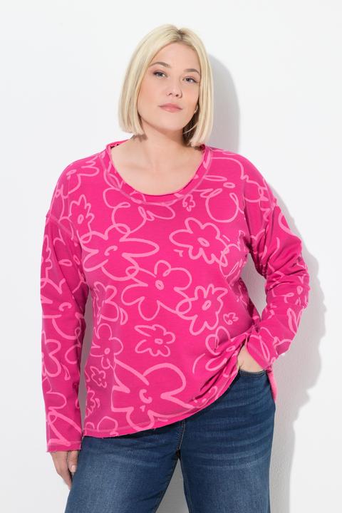 Produktbild Ulla Popken Sweatshirt, Blüten, Rundhals, Langarm, Rollkanten (60)