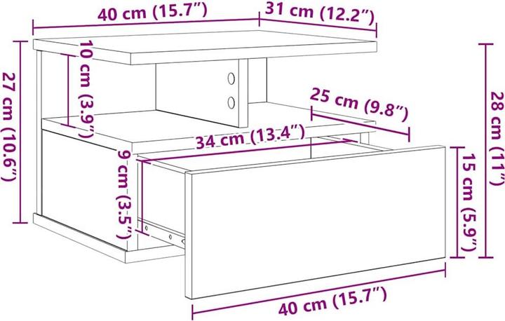 Actual product image vidaXL Schwebender Nachttisch (31 x 28 x 28 cm)