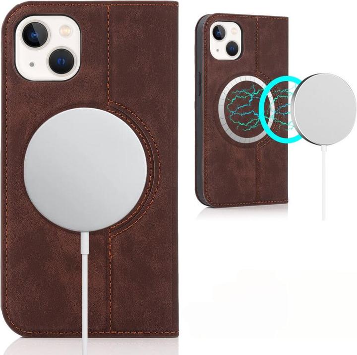 Actual product image Cover-Discount iPhone 15 Plus - MagSafe Flip Case RFID dark brown (Apple iPhone 15 Plus)