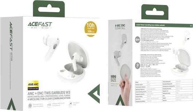 Actual product image Acefast Słuchawki Słuchawki bezprzewodowe W3 dokanałowe ANC TWS - białe (ANC, 10 h, Wireless)