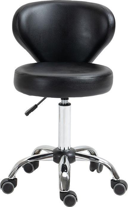 Produktbild Swisshandel24 Rollhocker höhenverstellbar Drehhocker drehbar Salon Hocker mit Lehne Schwarz