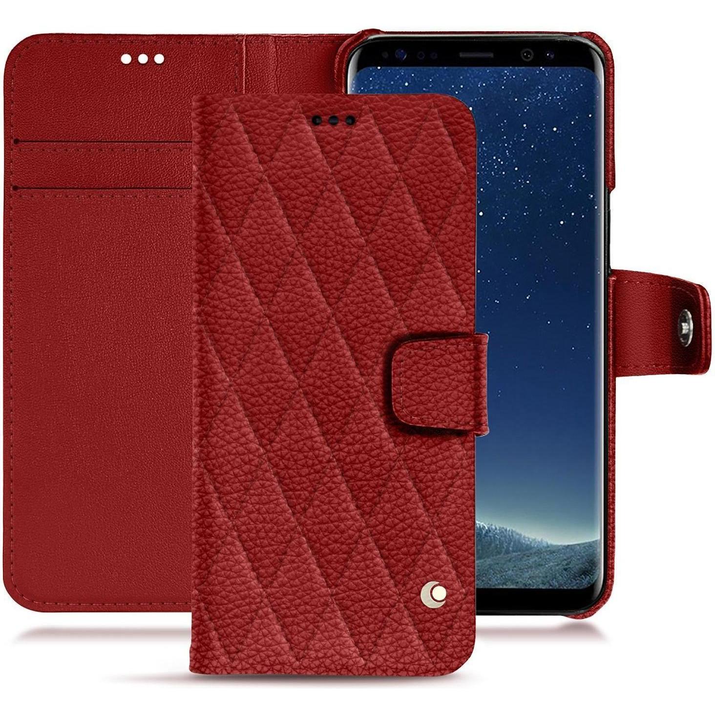 Noreve Lederschutzhülle Wallet (Samsung Galaxy S8+), Smartphone Hülle, Rot