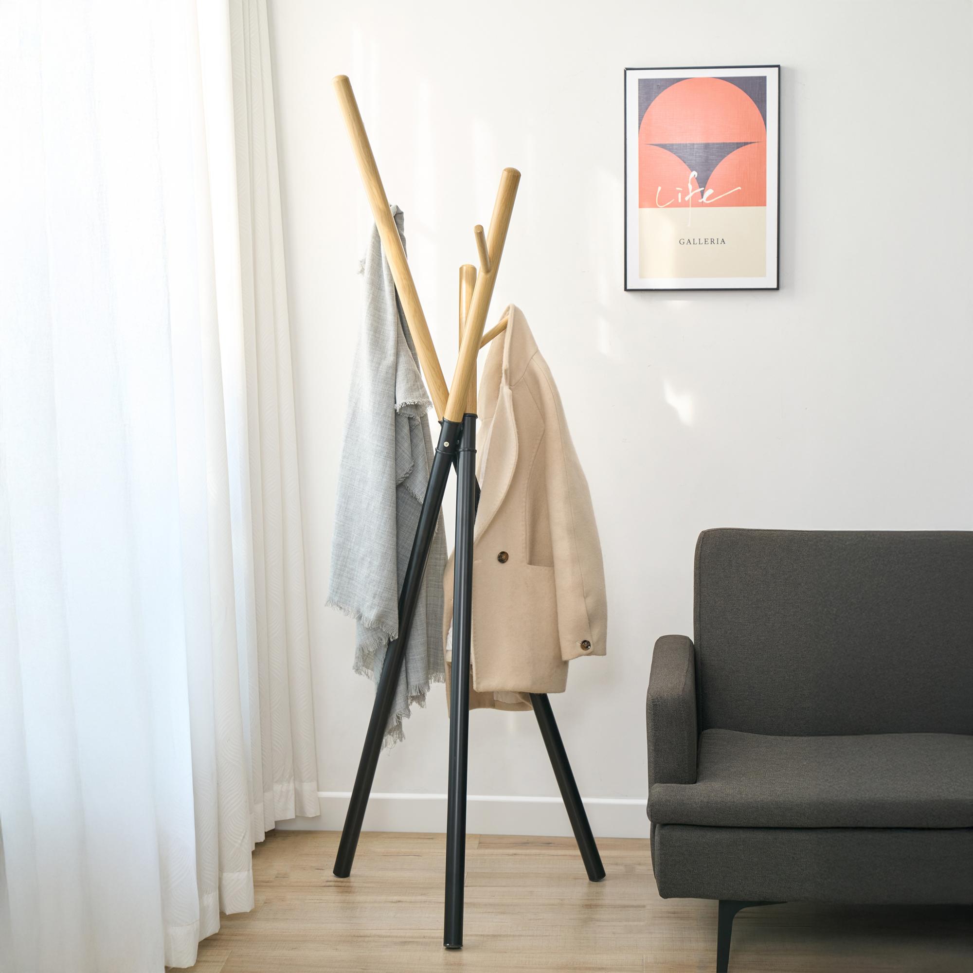 Thumbnail - En.Casa, Kleiderständer + Kleiderstange, Garderobenständer Laerdal 172x49x49 cm Stahl Schwarz/Holzoptik
