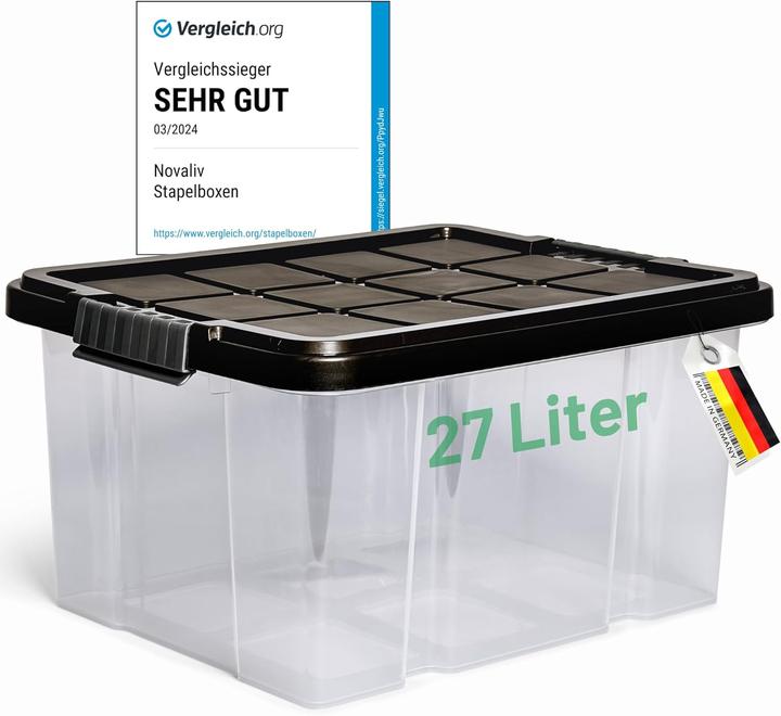 Immagine prodotto Novaliv Aufbewahrungsbox mit Deckel 27L Anthrazit Nestbar stapelbare Plastikbox mit Clipverschluss E (36.50 cm, 27 l)