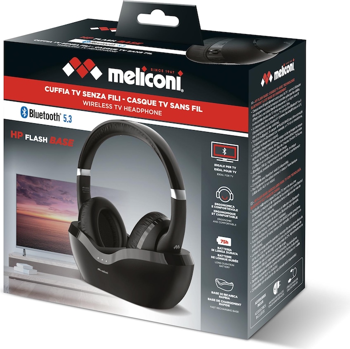 Actual product image Meliconi HP Flash Base Bluetooth TV Headset (ANC, 75 h, Cable)