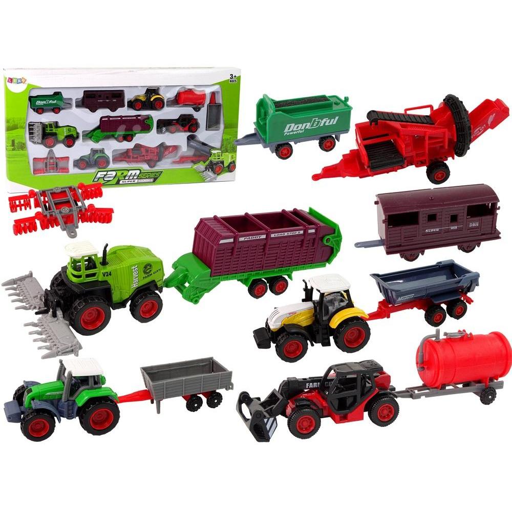 Lean Toys Set Landwirtschaftsfahrzeuge Traktor 12-teilig aus Metall (33471337)