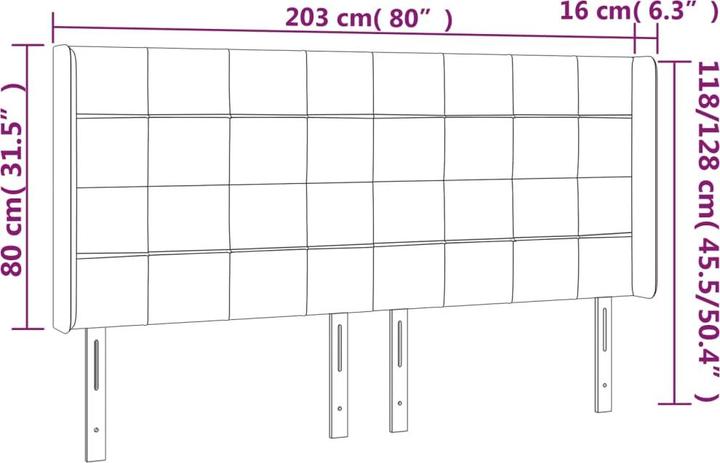 Image du produit vidaXL Kopfteil mit Ohren Schwarz 203x16x78/88 cm Samt,Farbe (203 x 16 x 88 cm)