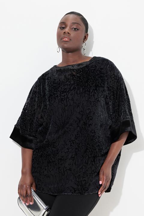 Produktbild Ulla Popken Bluse, Ausbrenner-Samt, Oversized, Rundhals, Halbarm (42, 44)