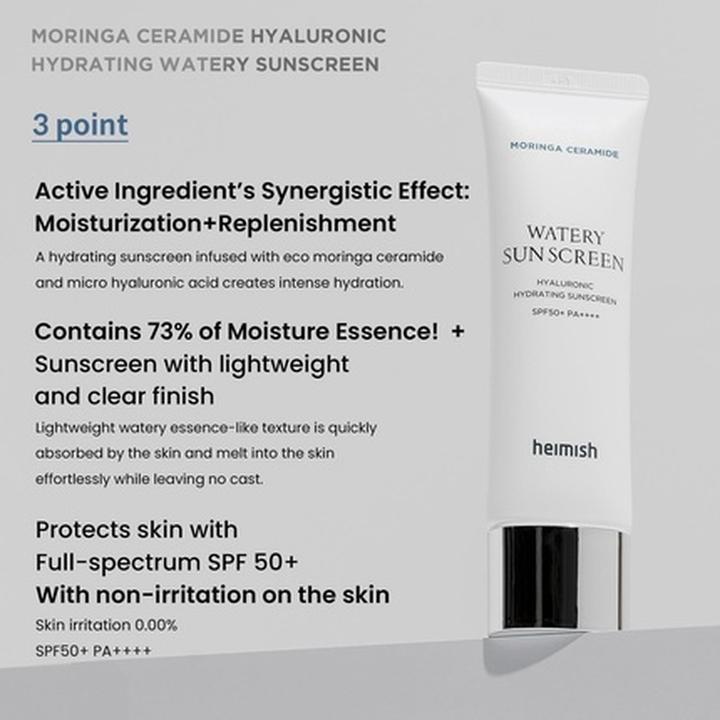Actual product image Heimish Moringa Ceramide Hyaluronic Hydrating Watery Sunscreen SPF (Suntan cream)