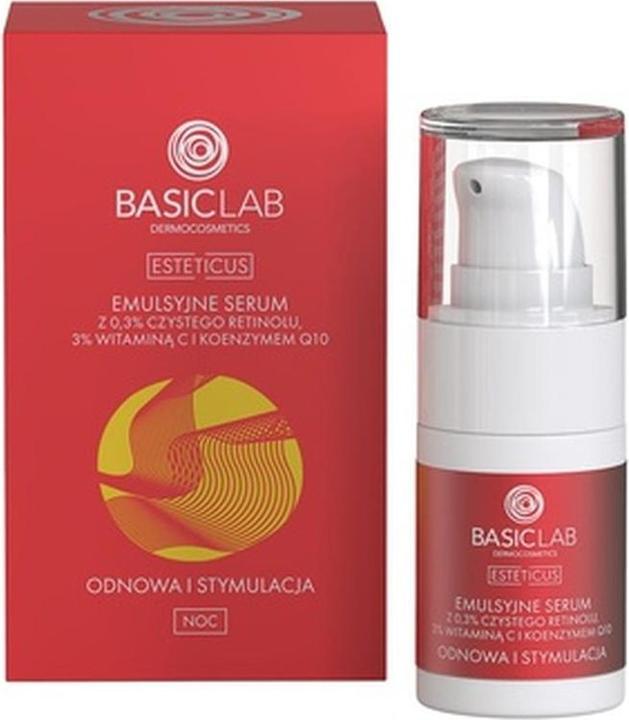 Produktbild BasicLab Esteticus Emulsion Serum With 0.3% Pure Retinol. 3% Vitamin C And Coenzyme Q10 15Ml (15 ml, Nachtcreme)