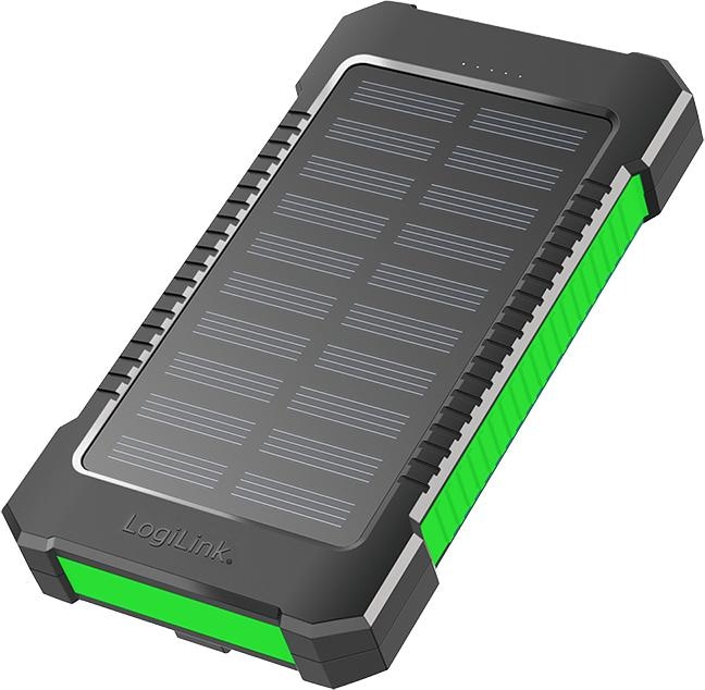 LogiLink Solar-Powerbank 8000 mAh, Taschenlampe, 2x USB-A, grün-schwarz (8000 mAh, 10 Wh)