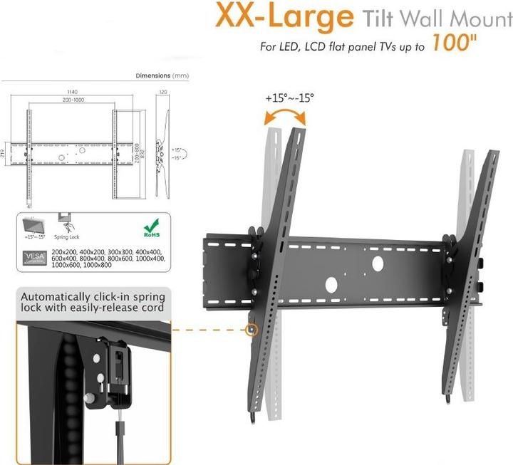Immagine prodotto equip 152.4cm 60inch-254cm 100inch inclinazione curvo TV staffa di montaggio a parete (Muro, 100", 100 kg)