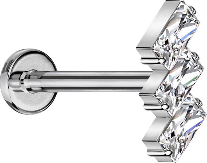 Produktbild Star Piercing Micro Labret Innengewinde silber drei rechtecke silber Kristalle silber (Titan, ohne Messing)