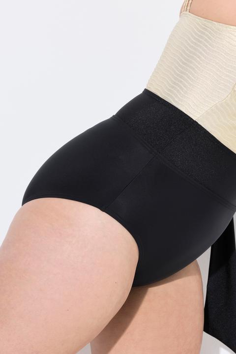 Image du produit Ulla Popken Maillot de bain avec bonnets souples, découpe et tissu doré sur le haut, matière recyclée (48)