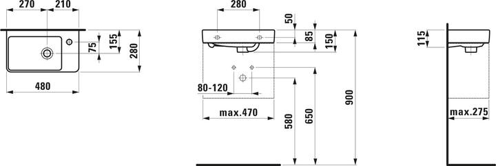 Produktbild Laufen Handwaschbecken Pro S compact 48 x 28 cm weiss H8159540001041 (280 mm, 480 mm)