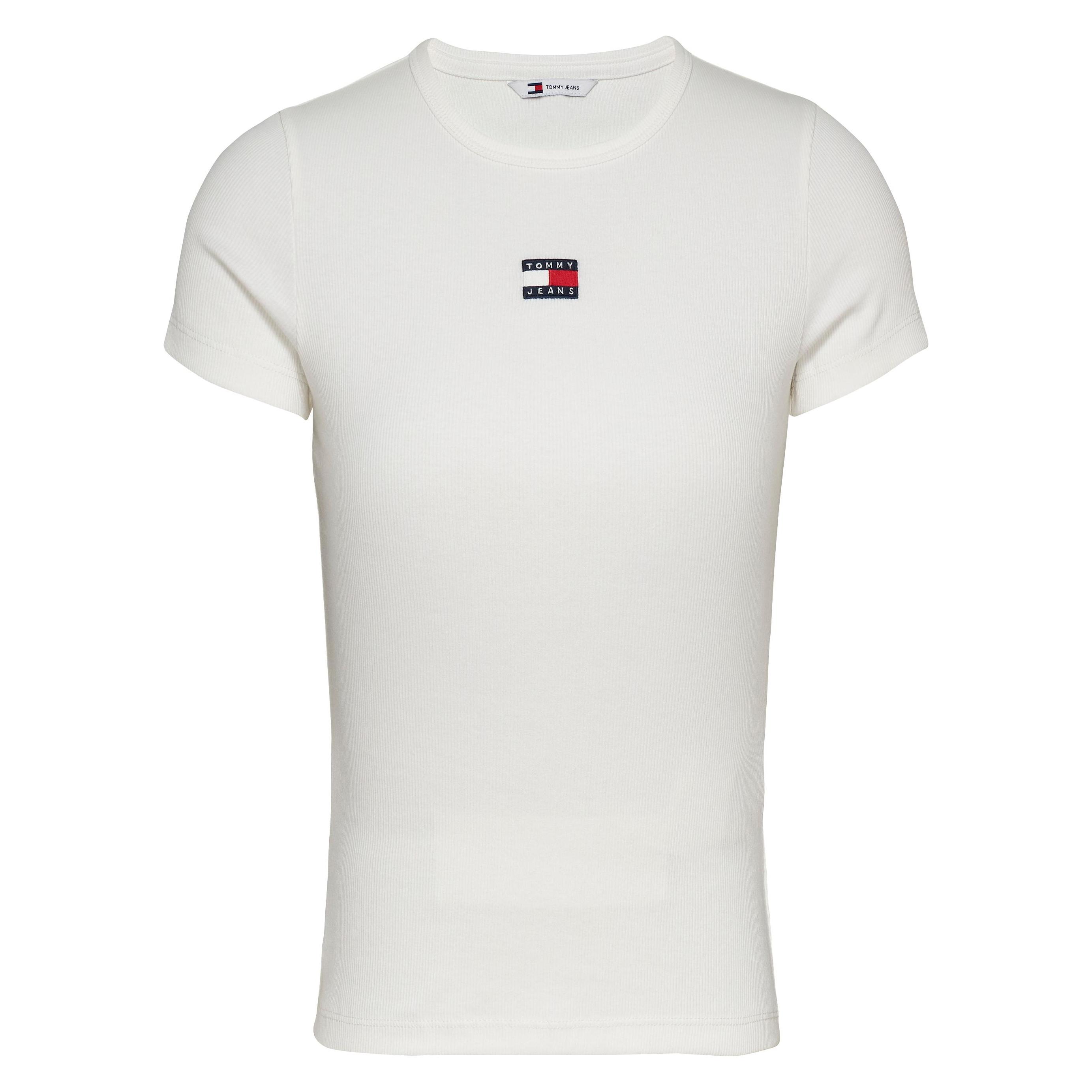 Tommy Jeans, Damen, Shirts, Tjw Slim Badge Rib Tee, Weiss, (L)