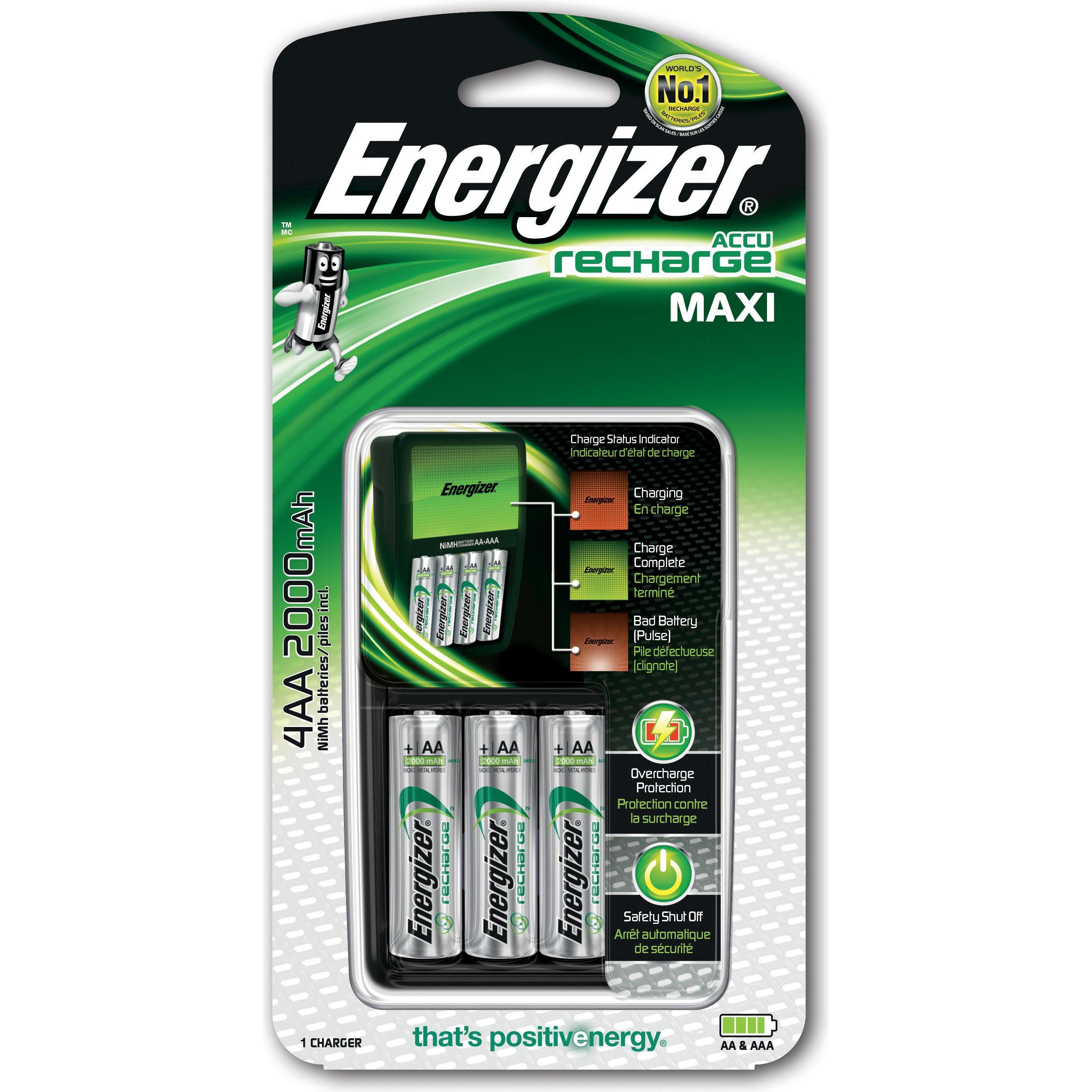 Energizer Ricarica Maxi (4 pz., AA, 2000 mAh, Batteria + Caricabatterie), Caricabatterie