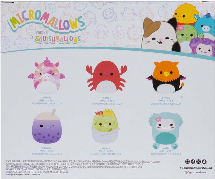 Actual product image Squishmallows Micromallows - 6 cm 6 Pack Plush S2 - Myrnam, Henley, Carlos, Anjara, Joelle and Poplina (6 cm)
