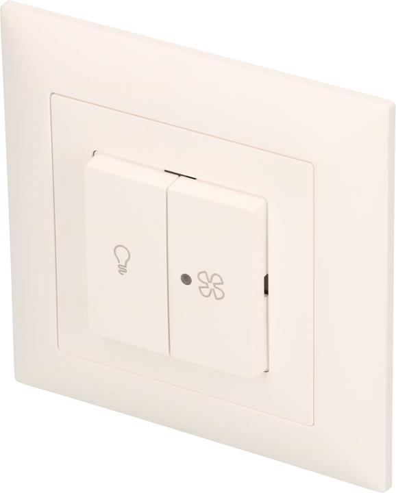 Image du produit Feller EdizioDue Double interrupteur à poussoir Schéma 3+3 Lumière et ventilateurs éclairés UP