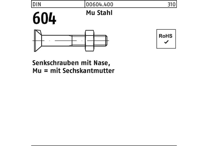 Immagine prodotto Bullone a testa svasata DIN 604 con naso/dado M 20 x 70 Mu acciaio 4,6