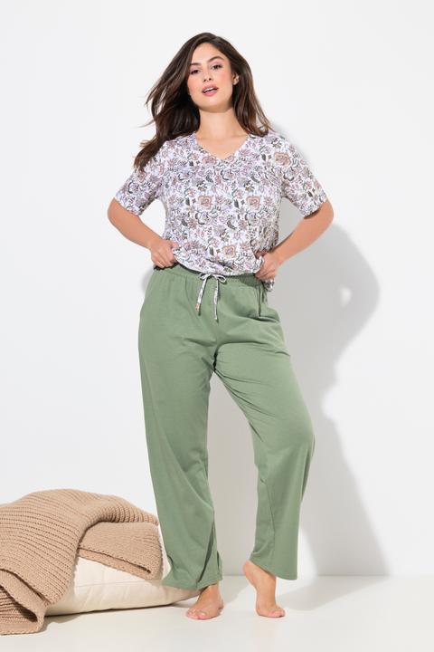 Produktbild Ulla Popken Pyjama, Blüten, V-Ausschnitt, Halbarm, Taschen (50, 52)