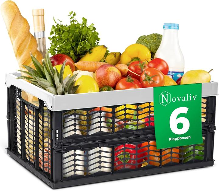 Actual product image Novaliv Folding boxes foldable sturdy 6x 30L grey black baskets shopping box folding boxes set carrying box