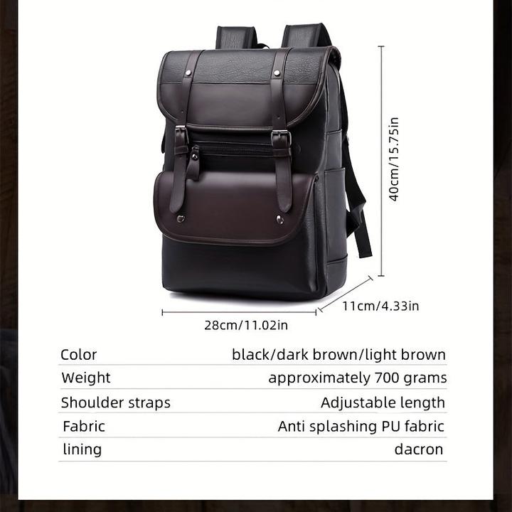 Actual product image Only-Bags.Store Men's Vintage Simple PU Leather Large Capacity Backpack, Casual Outdoor Travel Backpack