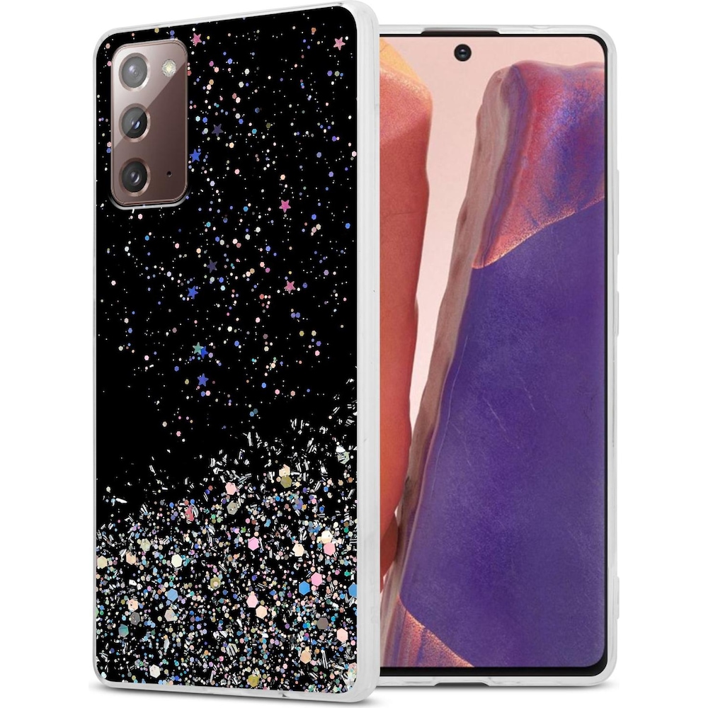 Cadorabo TPU Hülle mit Glitzer für Samsung Galaxy NOTE 20 (Samsung Galaxy Note 20), Smartphone Hülle, Schwarz
