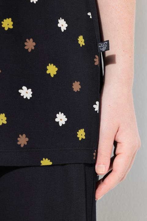 Image du produit Ulla Popken Pyjama 2 pièces, pantalon + haut à fleurs avec broderie, décolleté rond et manches courtes (46, 48)