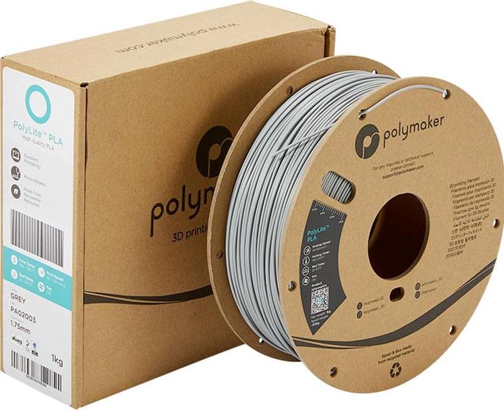 Productafbeelding Polymaker PolyLite PLA V2 - Grijs - 1,75 mm (PLA, 1.75 mm, 1000 g, Grijs)