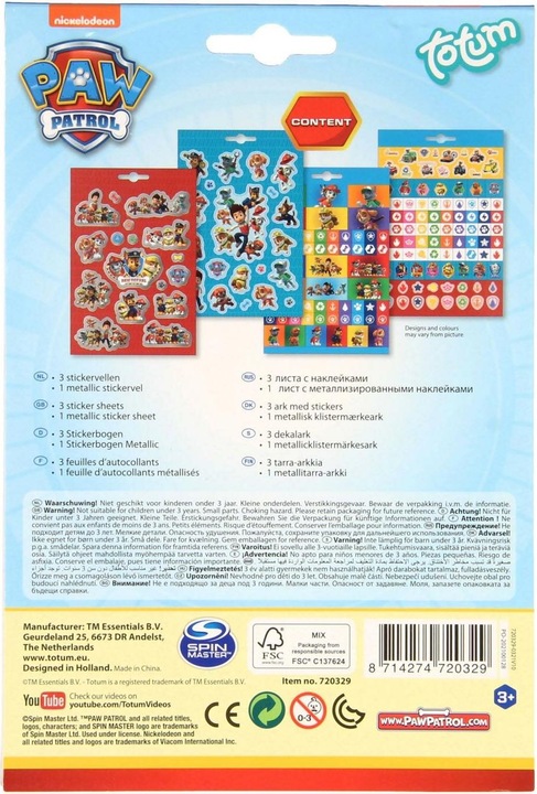 Image du produit Totum Paw Patrol Stickervel