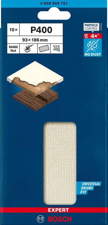 Image du produit Bosch Professional Zubehör EXPERT M480 Filet de ponçage pour ponceuses vibrantes, 93 x 186 mm, G 400, 10 pcs. (400)