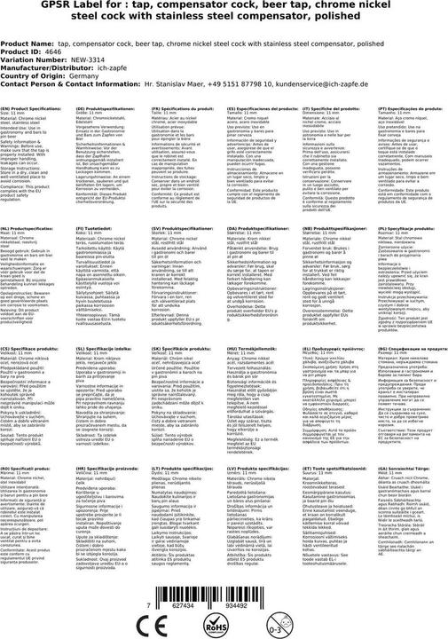 Actual product image Ich-zapfe Kompensatorhahn aus Chromnickelstahl mit Edelstahl Kompensator, Poliert