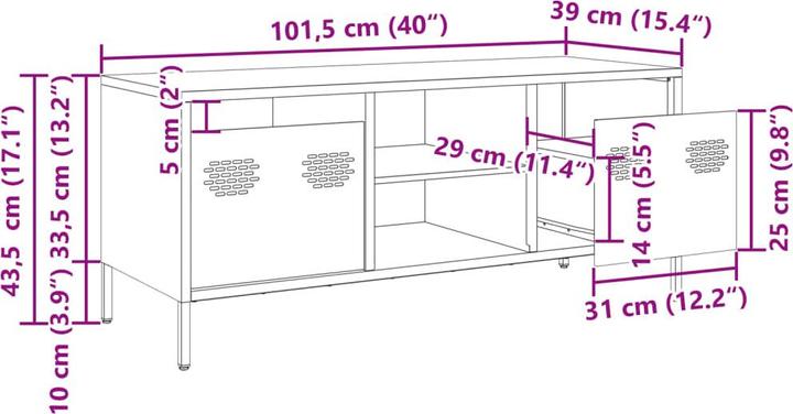 Produktbild vidaXL TV Schrank Fernsehtisch Fernsehschrank Lowboard TV Möbel Anthrazit Stahl (101.5 x 39 x 43.5 cm)