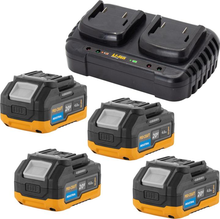 Procraft Starter Set 20 V 20/2 Doppel Ladegerät + 4x 20/4 Industrial Akku 4,0 Ah (20 V)