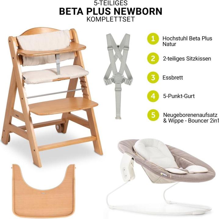 Produktbild Hauck Hochstühle Beta Plus Natural 5-tlg. Newborn-Set - Hochstuhl + (Hochstuhl, Treppenhochstuhl)