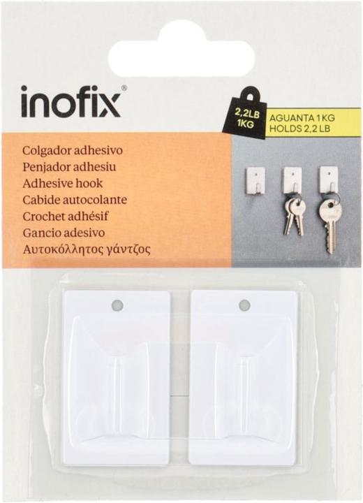 Image du produit Inofix Crochet adhésif pour clés, blanc, 2 pièces